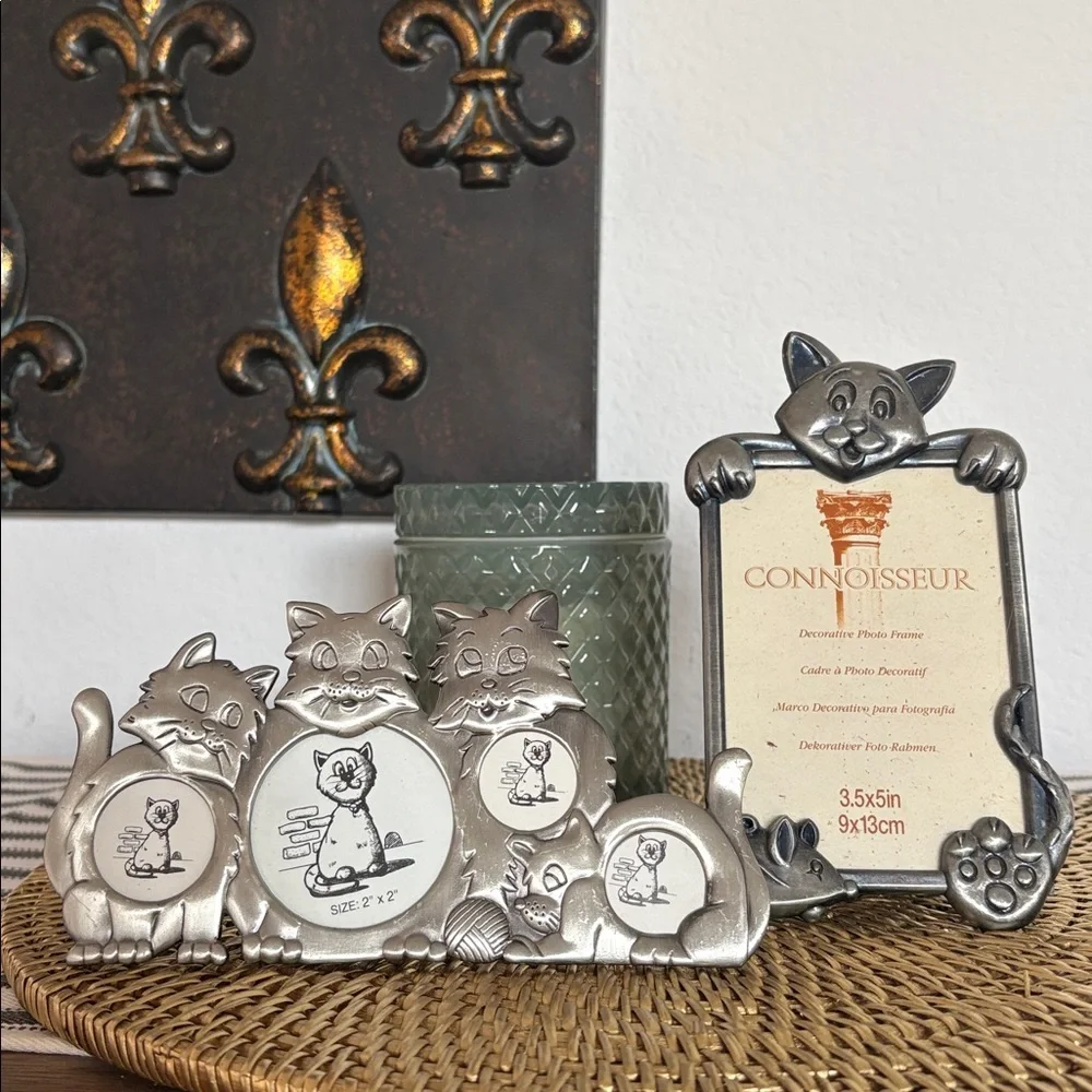 🆕Vintage Fetco And Connoisseur Pewter Cat Picture Frames